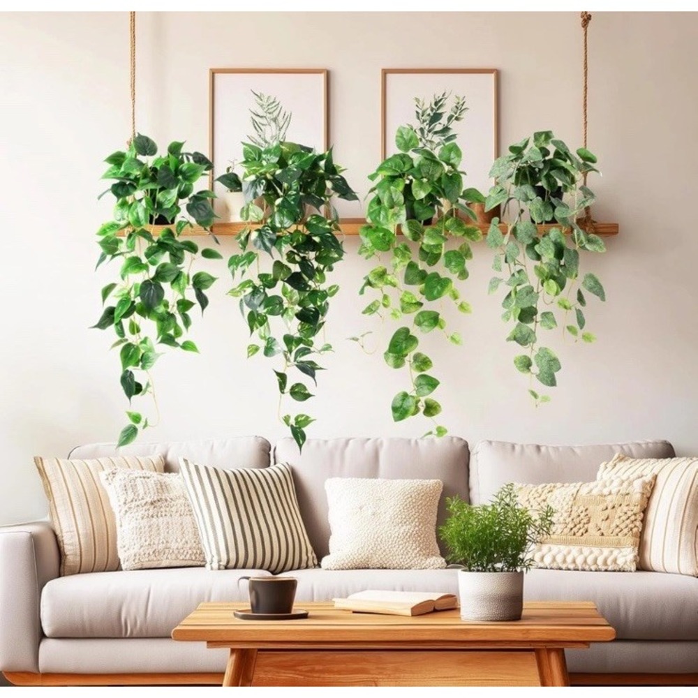 4PC Fake Hanging Pothos Plants with Pots, 33" Faux Ivy for Home Decor
